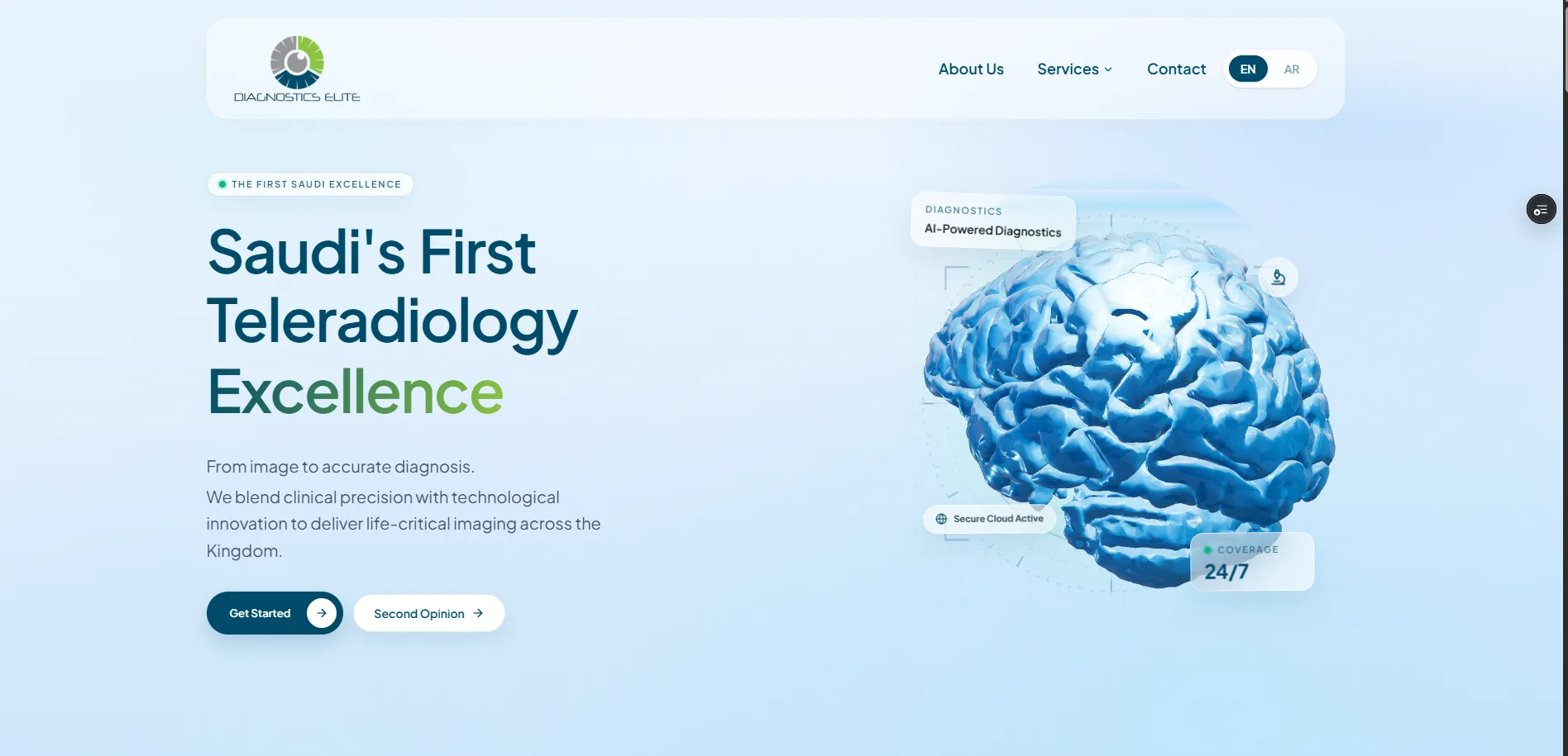 Diagnostics Elite | Cinematic Bilingual MedTech Platform (WebGL + Sanity)